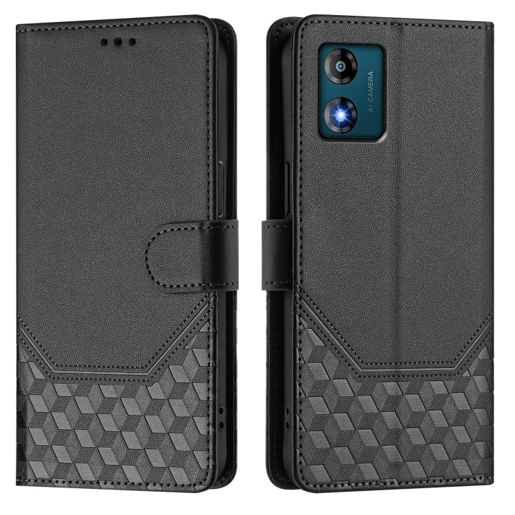 For Motorola Moto E13 2023 4G Honeycomb Embossing RFID Leather Phone Case