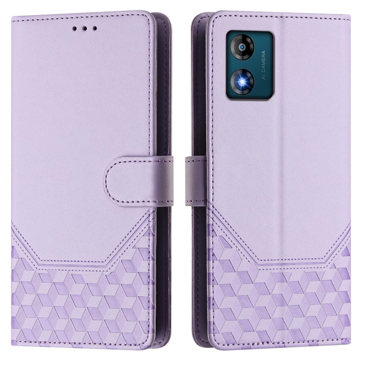 For Motorola Moto E13 2023 4G Honeycomb Embossing RFID Leather Phone Case