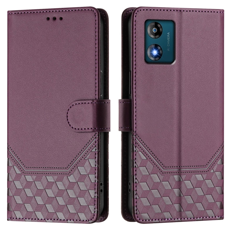 For Motorola Moto E13 2023 4G Honeycomb Embossing RFID Leather Phone Case