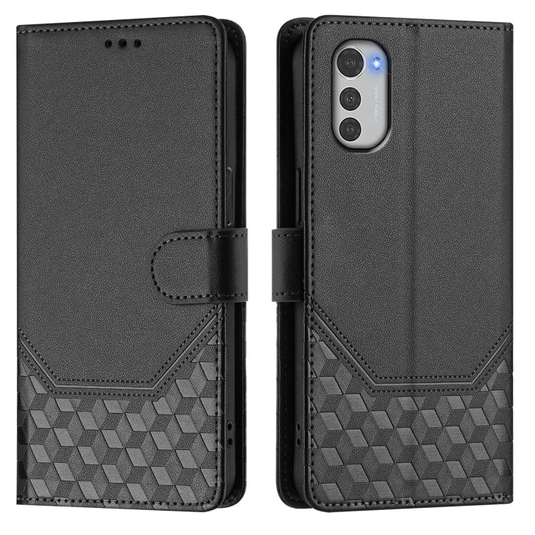 For Motorola Moto E32 4G Oversea Honeycomb Embossing RFID Leather Phone Case