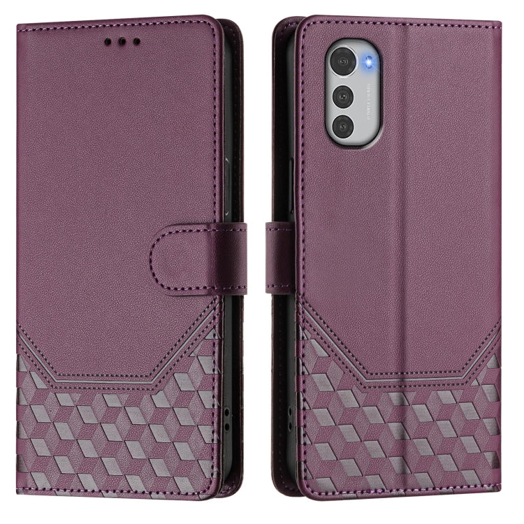 For Motorola Moto E32 4G Oversea Honeycomb Embossing RFID Leather Phone Case