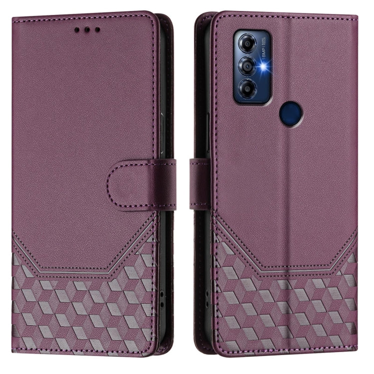 For Motorola Moto G Play 2022 Honeycomb Embossing RFID Leather Phone Case