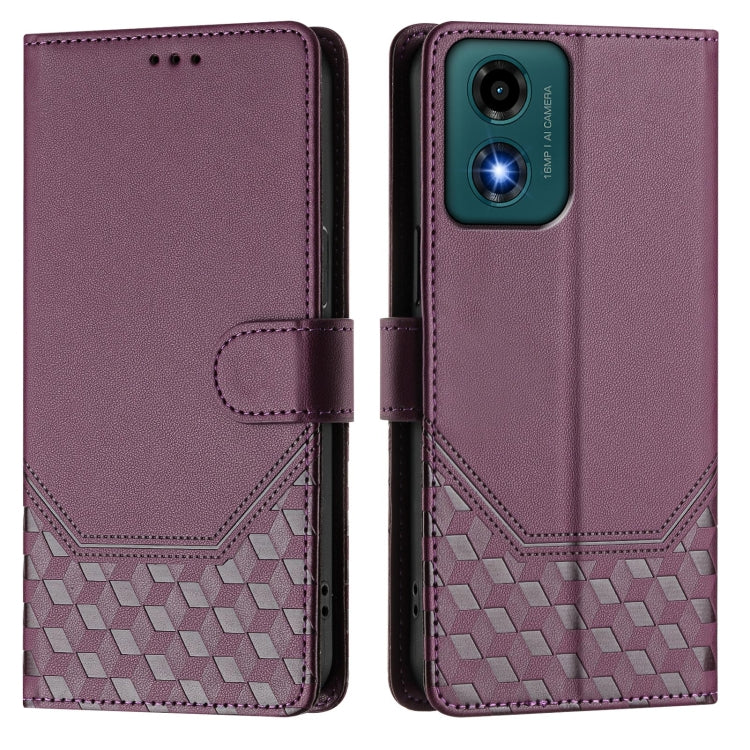 For Motorola Moto G24 4G / G04 4G Oversea Honeycomb Embossing RFID Leather Phone Case