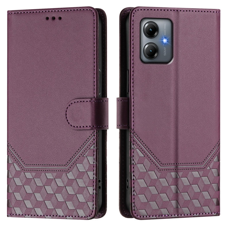 For Motorola Moto G14 4G / G54 5G Honeycomb Embossing RFID Leather Phone Case