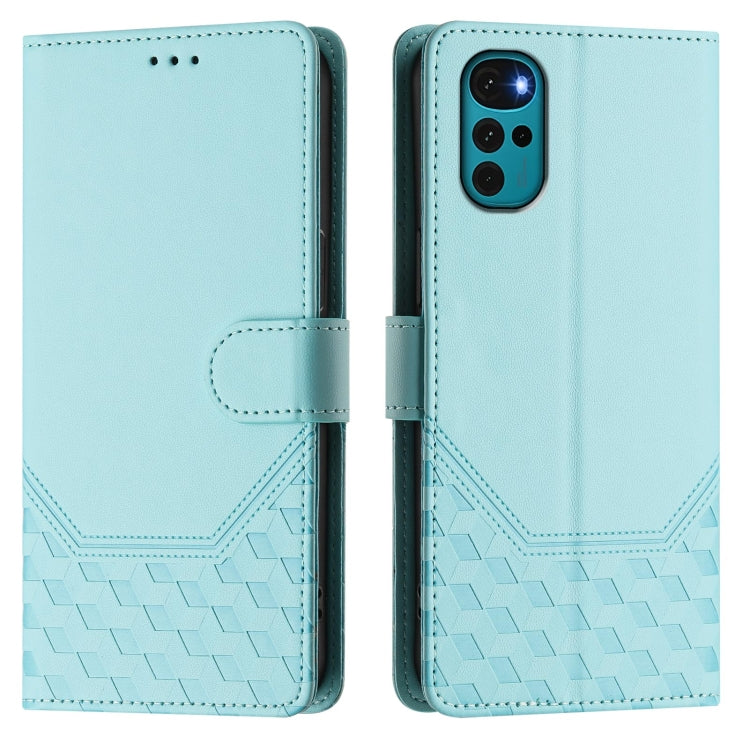 For Motorola Moto E32 India / G22 4G Honeycomb Embossing RFID Leather Phone Case
