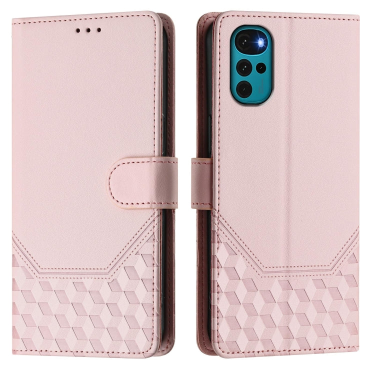 For Motorola Moto E32 India / G22 4G Honeycomb Embossing RFID Leather Phone Case