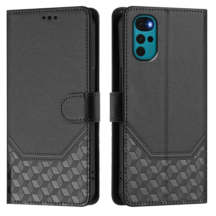 For Motorola Moto E32 India / G22 4G Honeycomb Embossing RFID Leather Phone Case