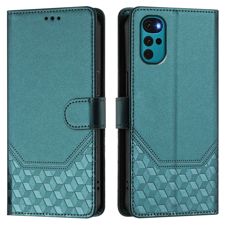 For Motorola Moto E32 India / G22 4G Honeycomb Embossing RFID Leather Phone Case