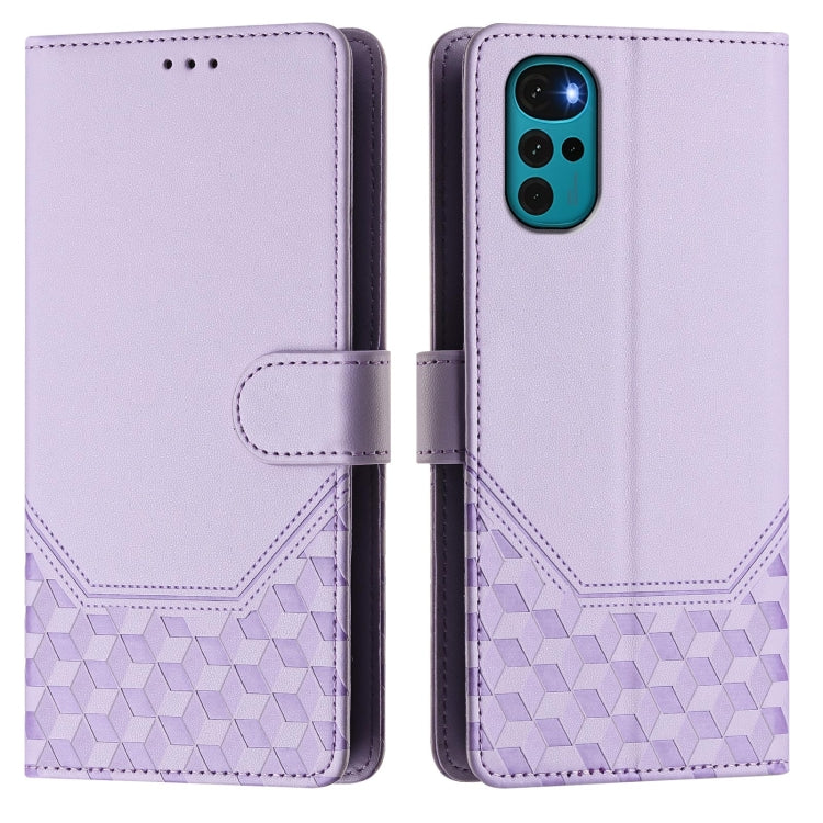 For Motorola Moto E32 India / G22 4G Honeycomb Embossing RFID Leather Phone Case