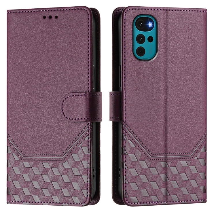 For Motorola Moto E32 India / G22 4G Honeycomb Embossing RFID Leather Phone Case