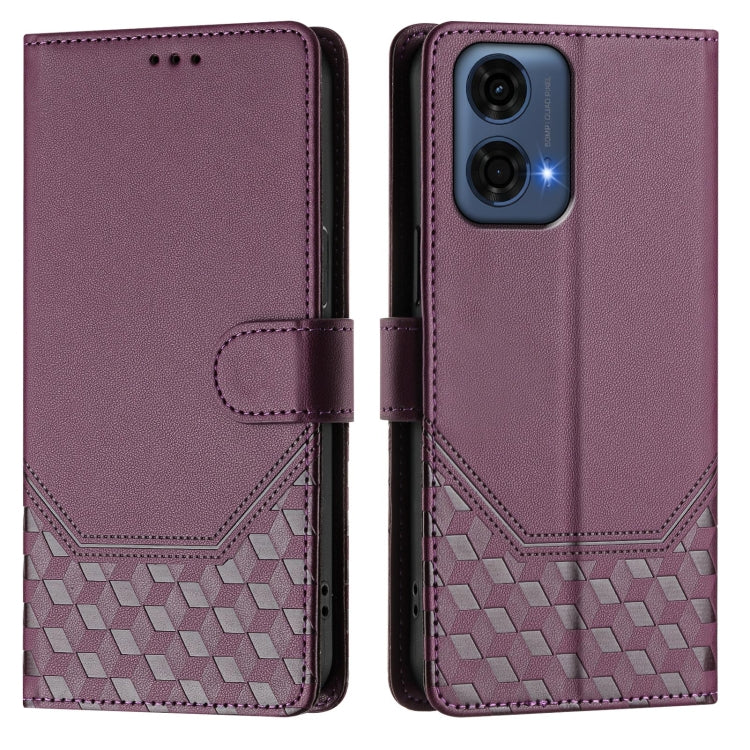 For Motorola Moto G24 Power 4G India Honeycomb Embossing RFID Leather Phone Case