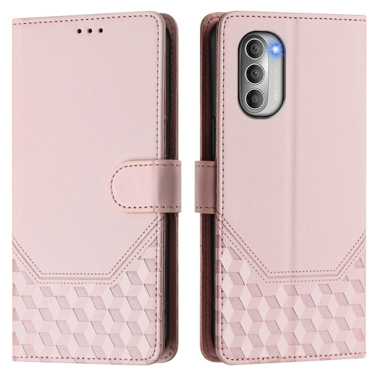 For Motorola Moto G51 5G Honeycomb Embossing RFID Leather Phone Case
