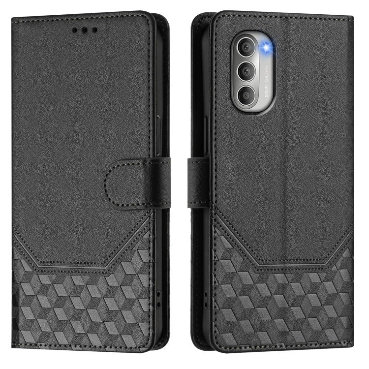 For Motorola Moto G51 5G Honeycomb Embossing RFID Leather Phone Case