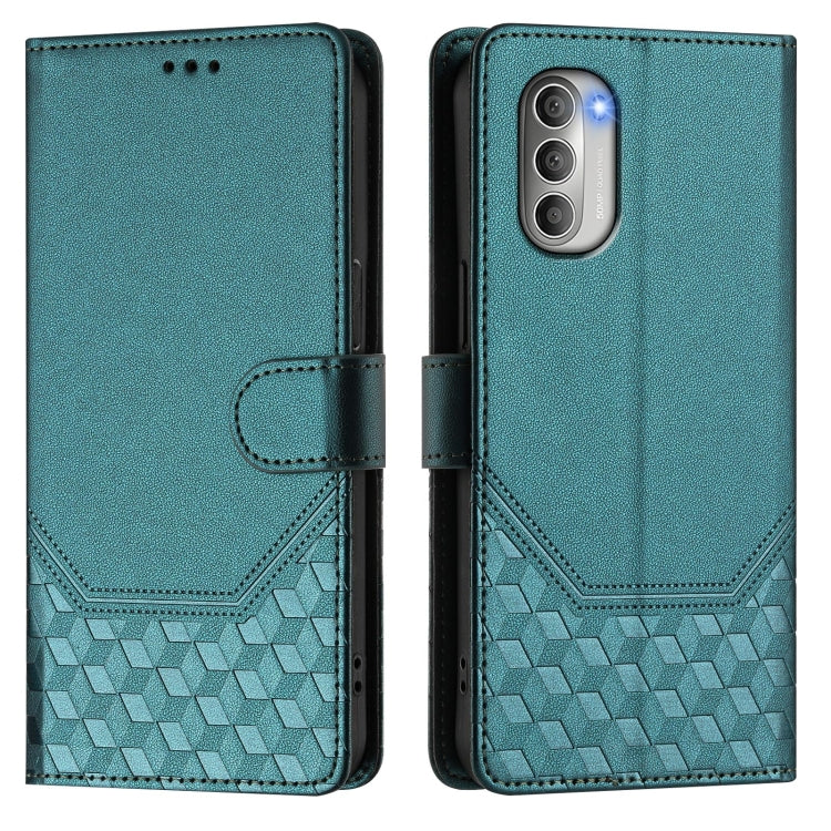For Motorola Moto G51 5G Honeycomb Embossing RFID Leather Phone Case