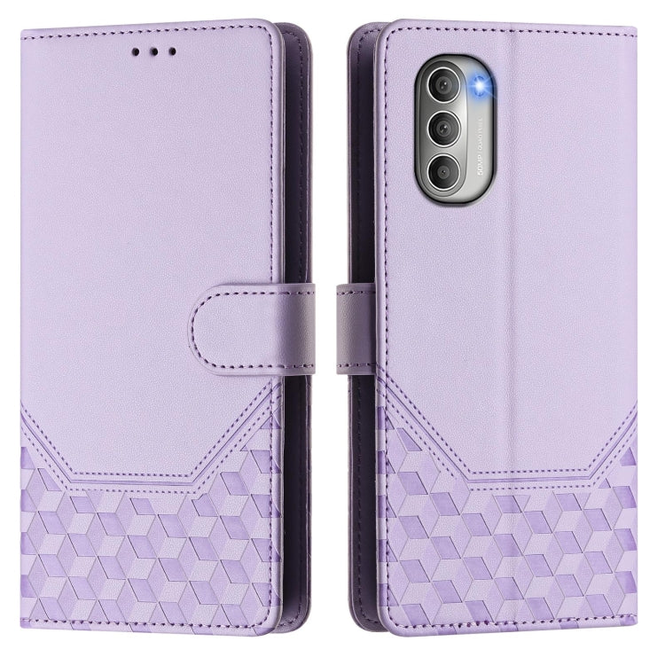 For Motorola Moto G51 5G Honeycomb Embossing RFID Leather Phone Case