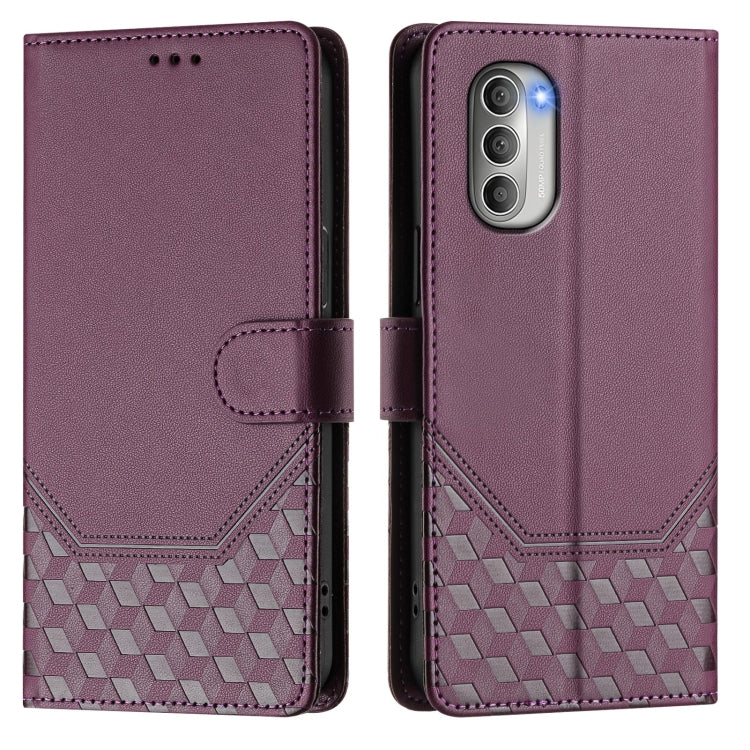 For Motorola Moto G51 5G Honeycomb Embossing RFID Leather Phone Case