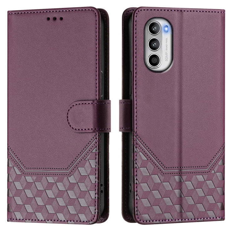 For Motorola Moto G52 4G / G82 5G / G71s Honeycomb Embossing RFID Leather Phone Case