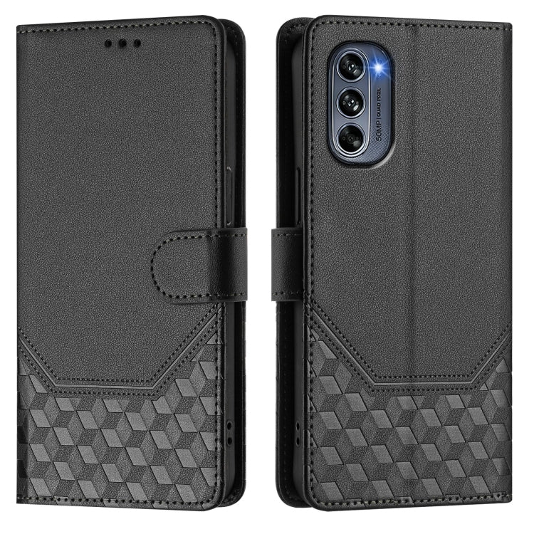 For Motorola Moto G62 5G Global / India Honeycomb Embossing RFID Leather Phone Case