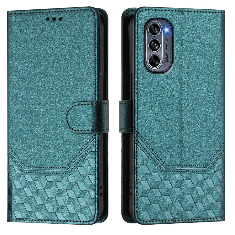 For Motorola Moto G62 5G Global / India Honeycomb Embossing RFID Leather Phone Case