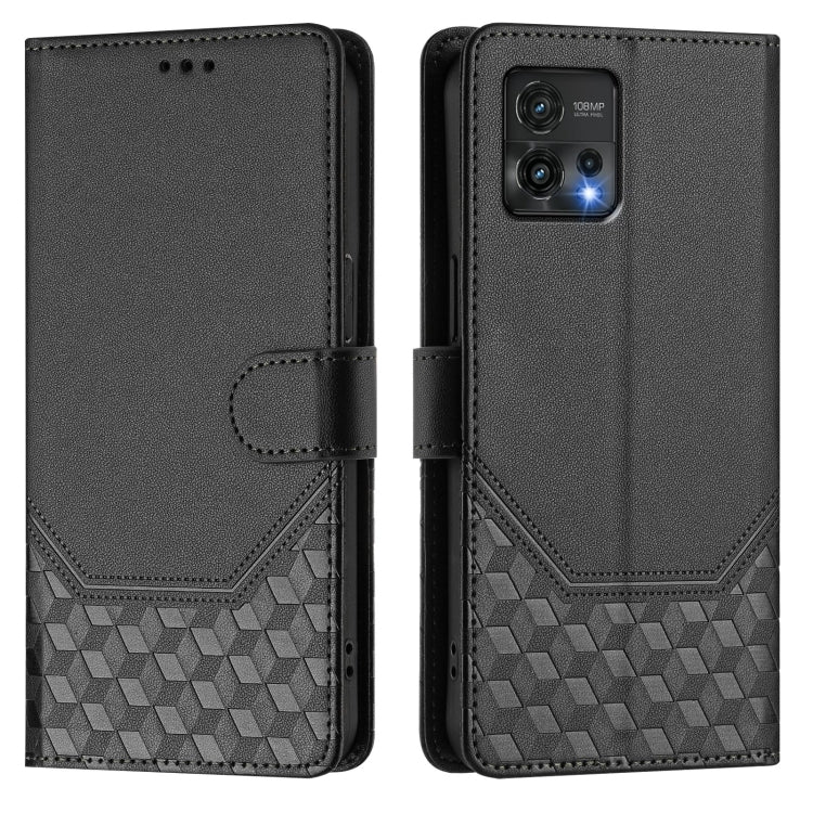 For Motorola Moto G72 Honeycomb Embossing RFID Leather Phone Case