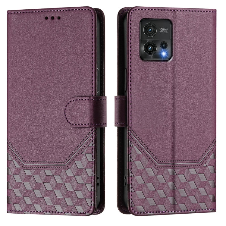 For Motorola Moto G72 Honeycomb Embossing RFID Leather Phone Case
