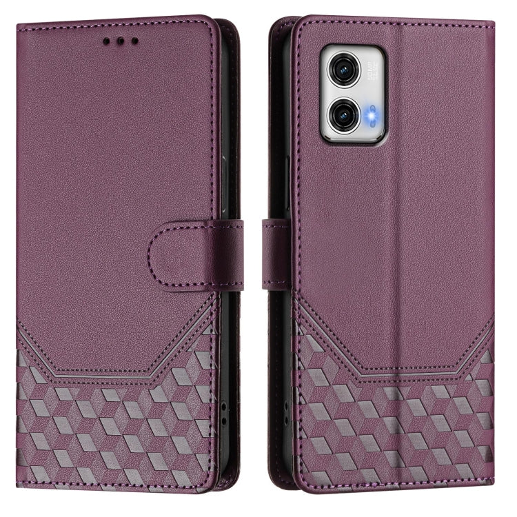 For Motorola Moto G73 5G Honeycomb Embossing RFID Leather Phone Case