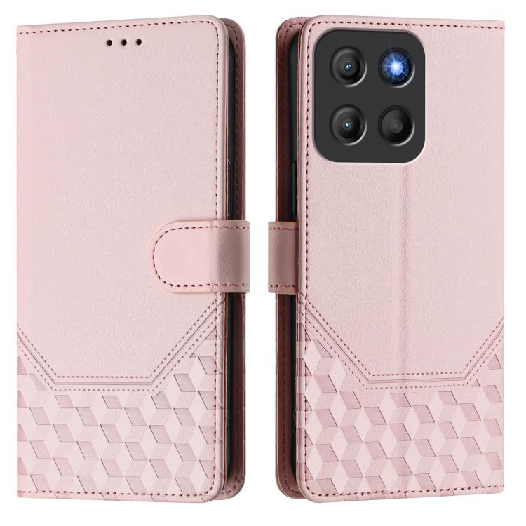 For Motorola Moto G15 Honeycomb Embossing RFID Leather Phone Case