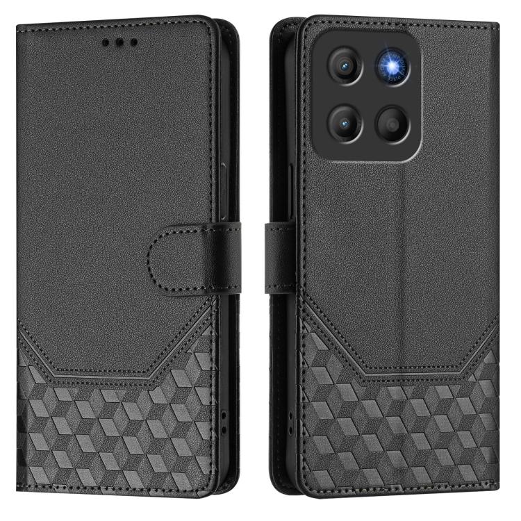 For Motorola Moto G15 Honeycomb Embossing RFID Leather Phone Case