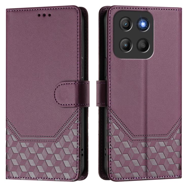 For Motorola Moto G15 Honeycomb Embossing RFID Leather Phone Case