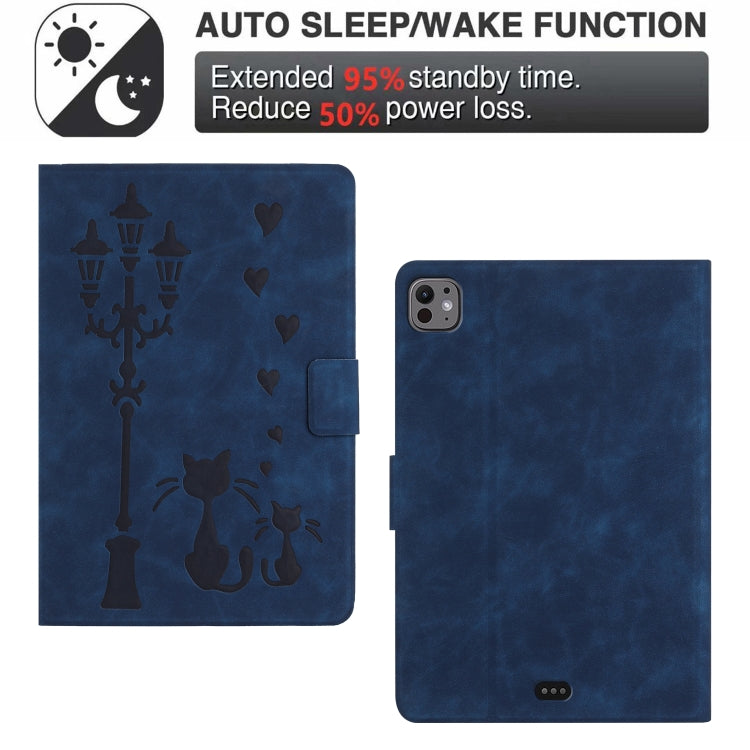 For iPad Air 11 2026 / 2025 / 2024 Embossed Couple Cat Smart Tablet Leather Case
