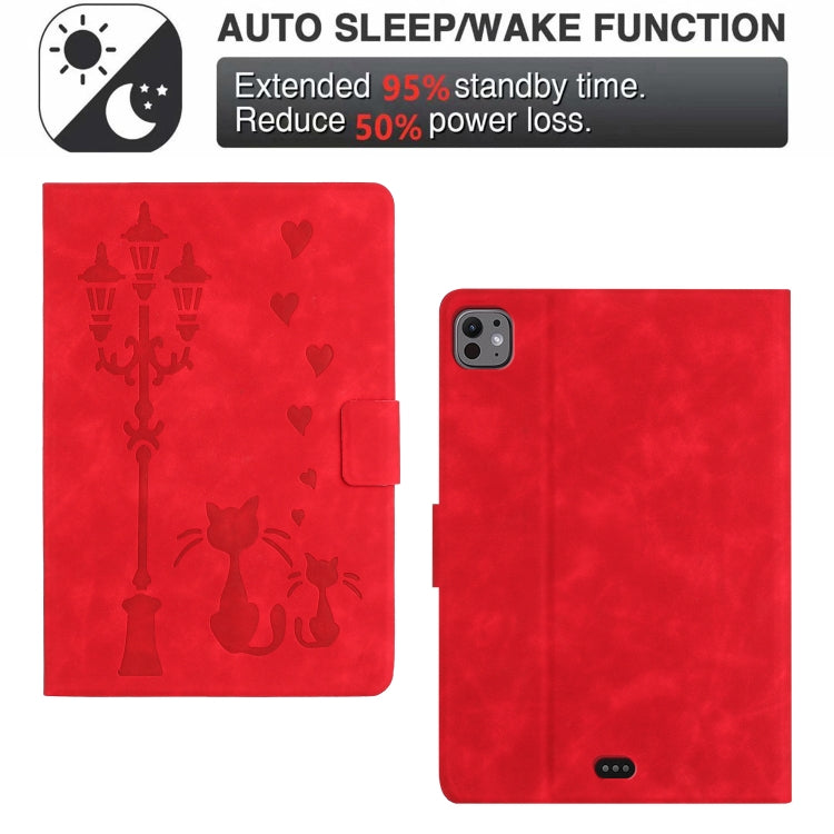 For iPad Air 11 2026 / 2025 / 2024 Embossed Couple Cat Smart Tablet Leather Case