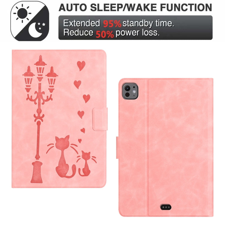 For iPad Air 11 2026 / 2025 / 2024 Embossed Couple Cat Smart Tablet Leather Case
