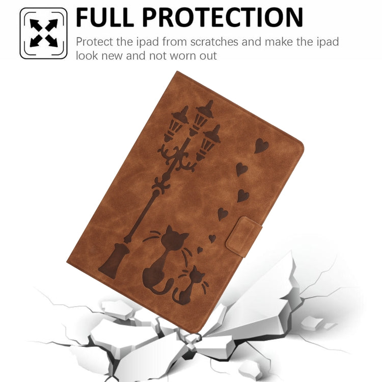 For iPad Pro 11 2025 / 2024 Embossed Couple Cat Smart Tablet Leather Case