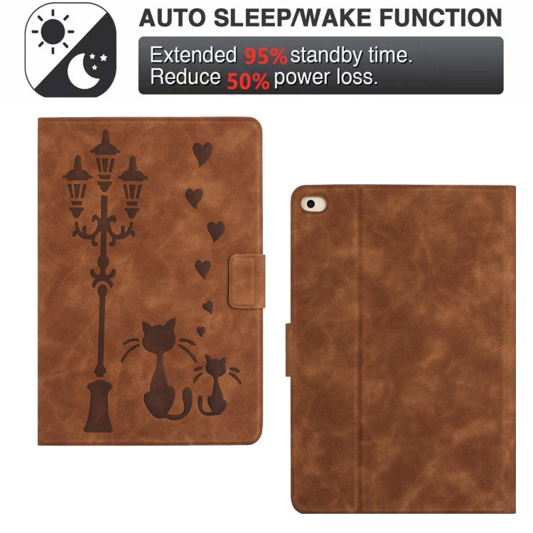 For iPad mini 5 / 4 / 3 / 2 / 1 Embossed Couple Cat Smart Tablet Leather Case