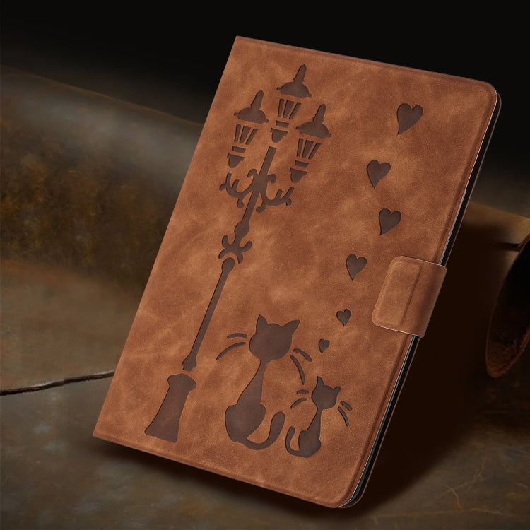 For iPad Air / Air 2 / 9.7 2017 / 2018 Embossed Couple Cat Smart Tablet Leather Case