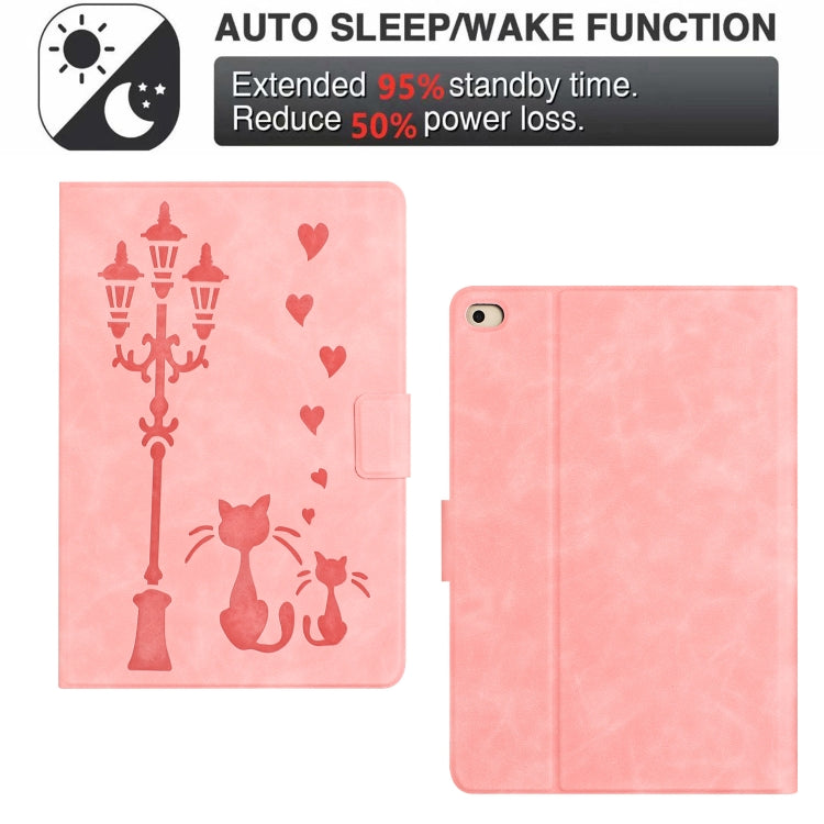 For iPad Air / Air 2 / 9.7 2017 / 2018 Embossed Couple Cat Smart Tablet Leather Case
