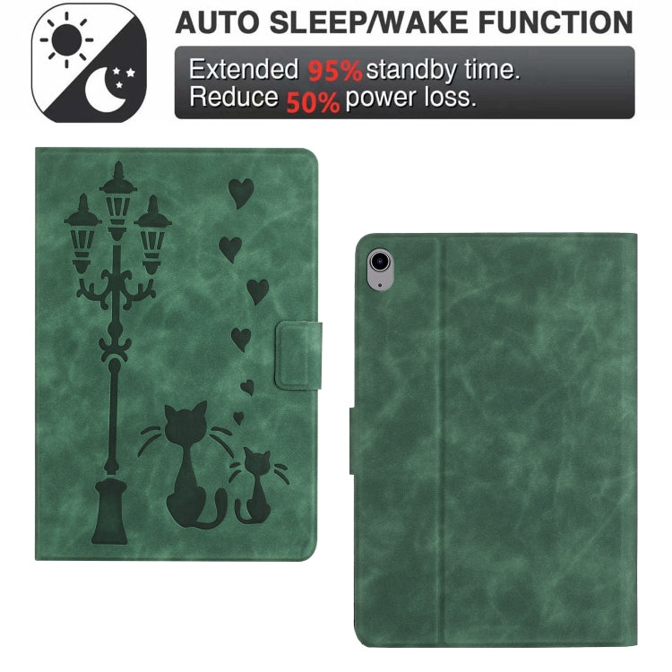 For iPad 2025 / 2022 Embossed Couple Cat Smart Tablet Leather Case