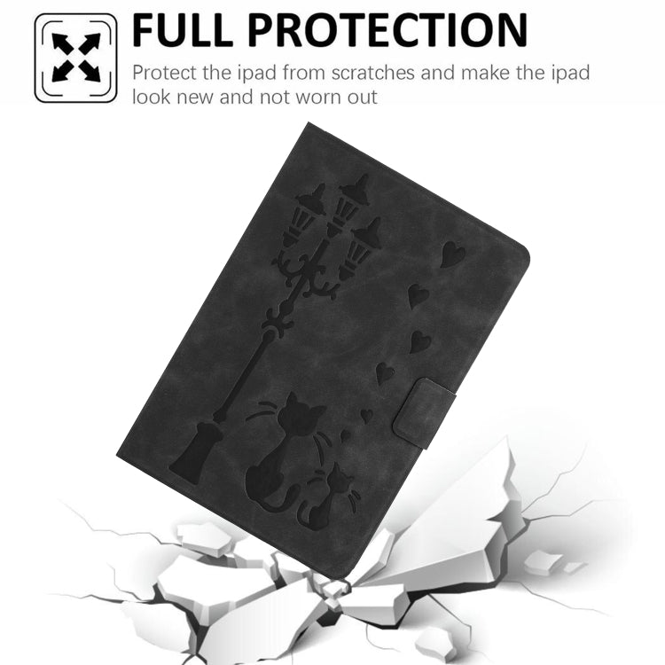For iPad 2025 / 2022 Embossed Couple Cat Smart Tablet Leather Case