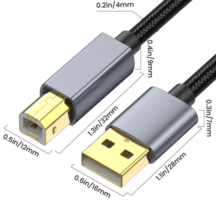 USB 2.0 A Male to B Male Square Port Printer Data Transmission Extension Cable, Length:0.3m