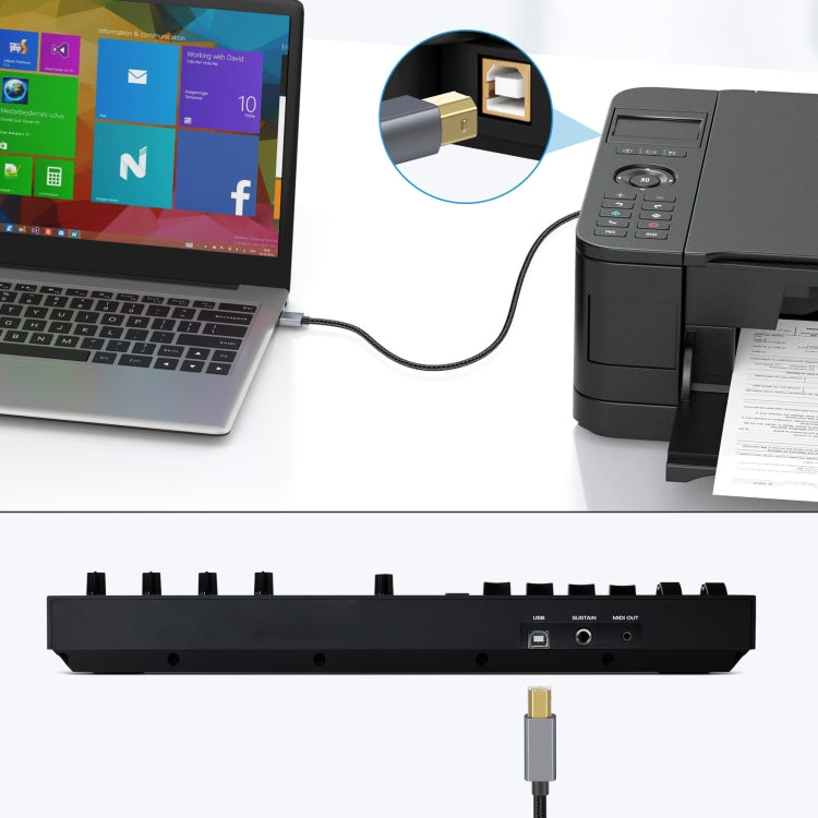 USB 2.0 A Male to B Male Square Port Printer Data Transmission Extension Cable, Length:3m