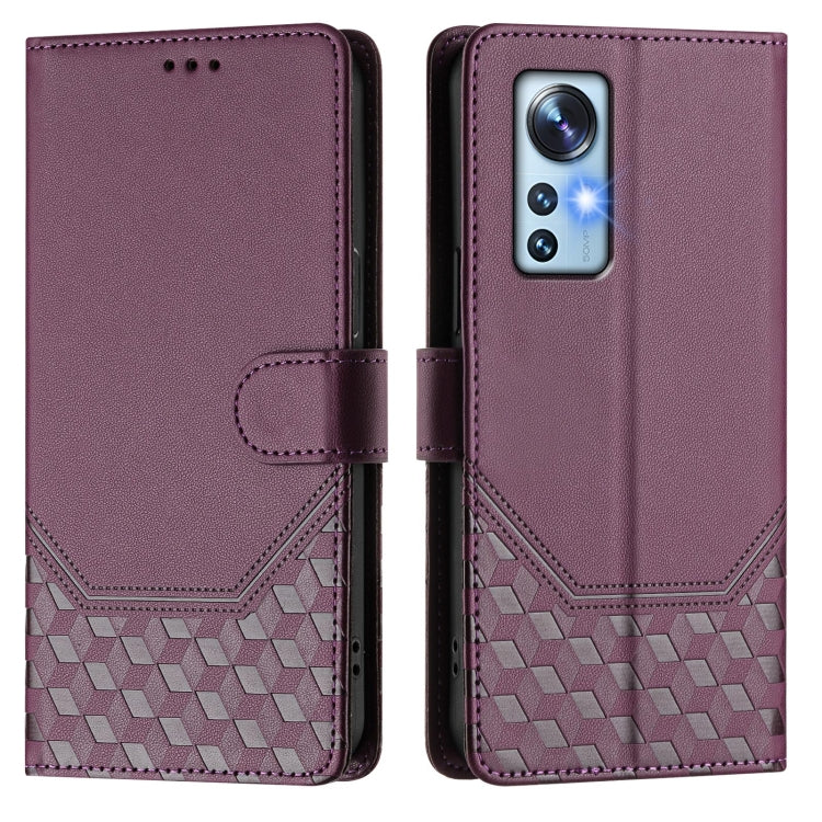 For Xiaomi 12 5G / 12X 5G / 12S 5G Honeycomb Embossing RFID Leather Phone Case
