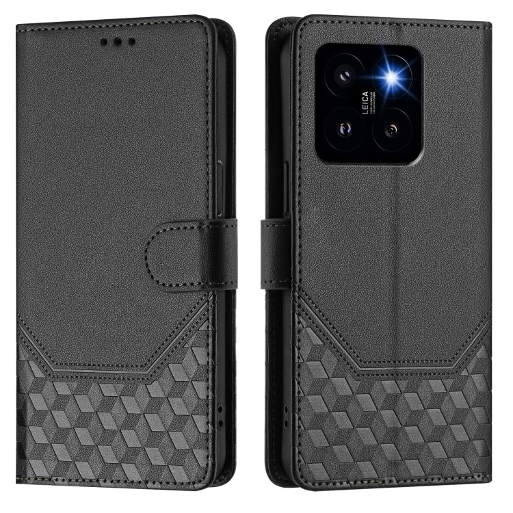 For Xiaomi 14 Pro 5G Honeycomb Embossing RFID Leather Phone Case