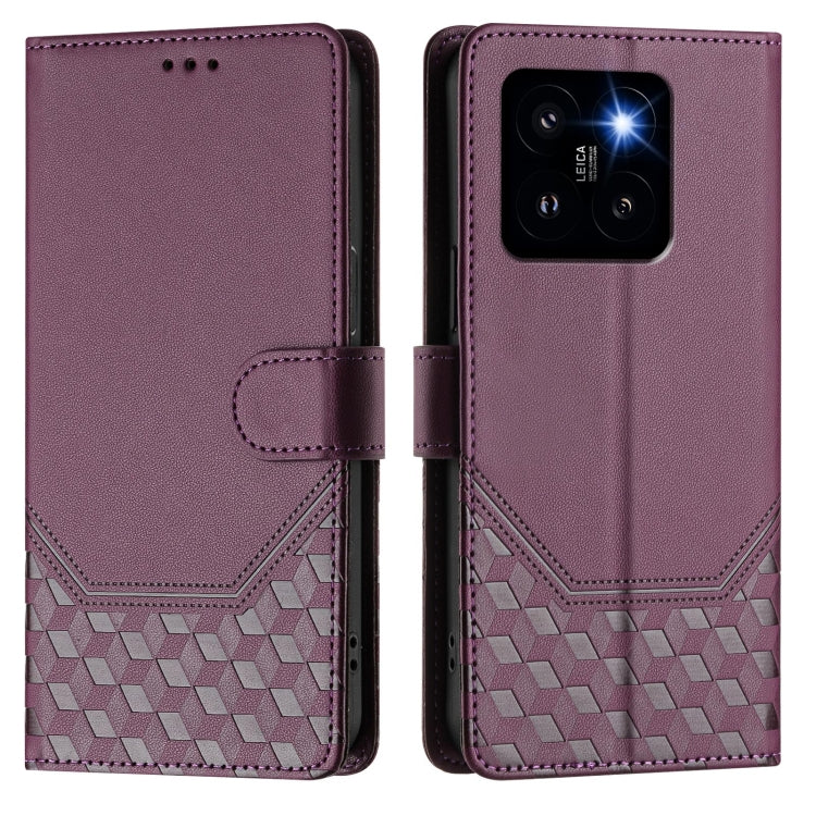 For Xiaomi 14 Pro 5G Honeycomb Embossing RFID Leather Phone Case