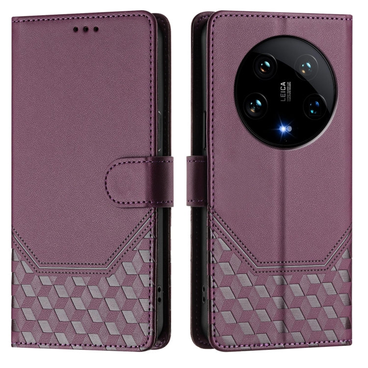 For Xiaomi 14 Ultra 5G Honeycomb Embossing RFID Leather Phone Case