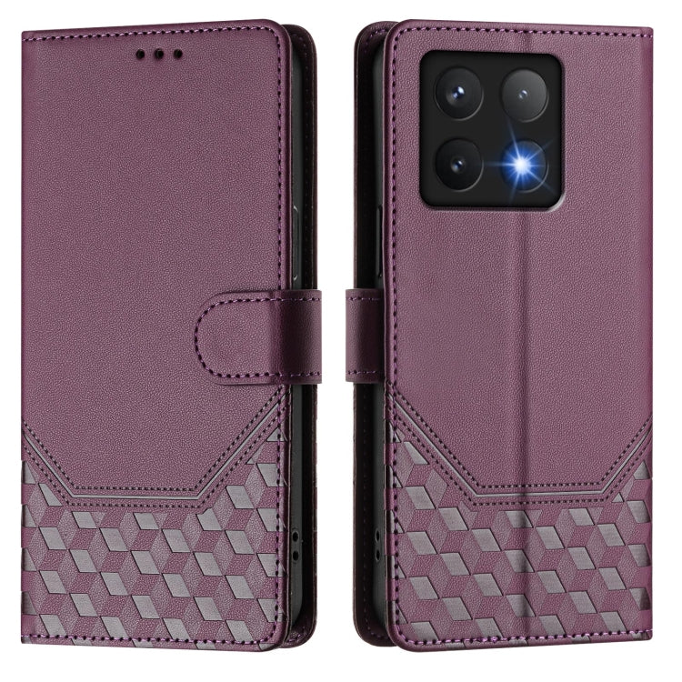 For Xiaomi 14T Pro Honeycomb Embossing RFID Leather Phone Case