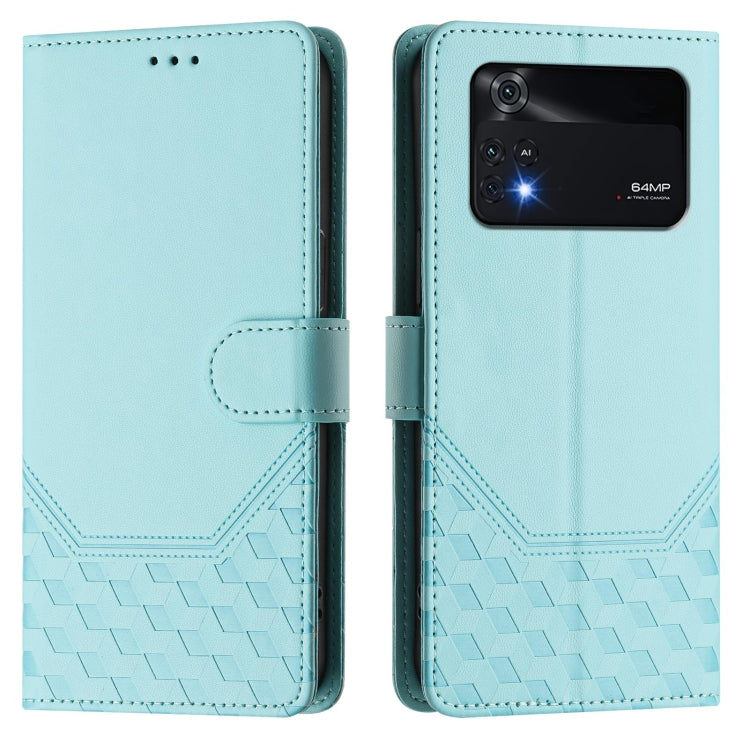 For Xiaomi Poco M4 Pro 4G Honeycomb Embossing RFID Leather Phone Case