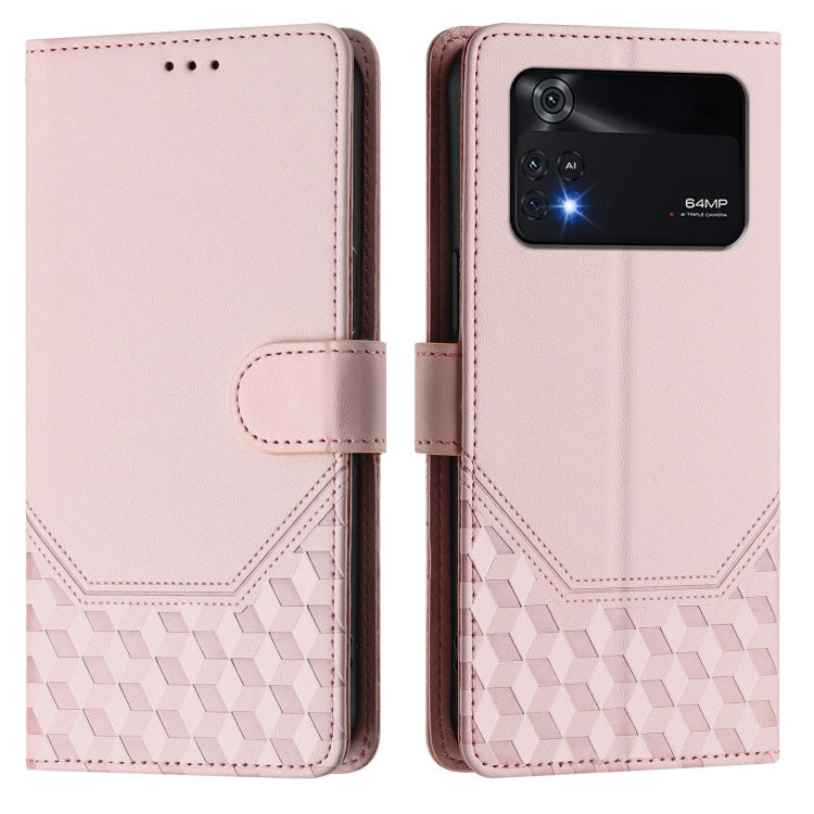 For Xiaomi Poco M4 Pro 4G Honeycomb Embossing RFID Leather Phone Case