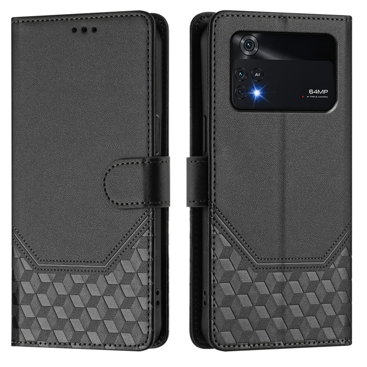 For Xiaomi Poco M4 Pro 4G Honeycomb Embossing RFID Leather Phone Case