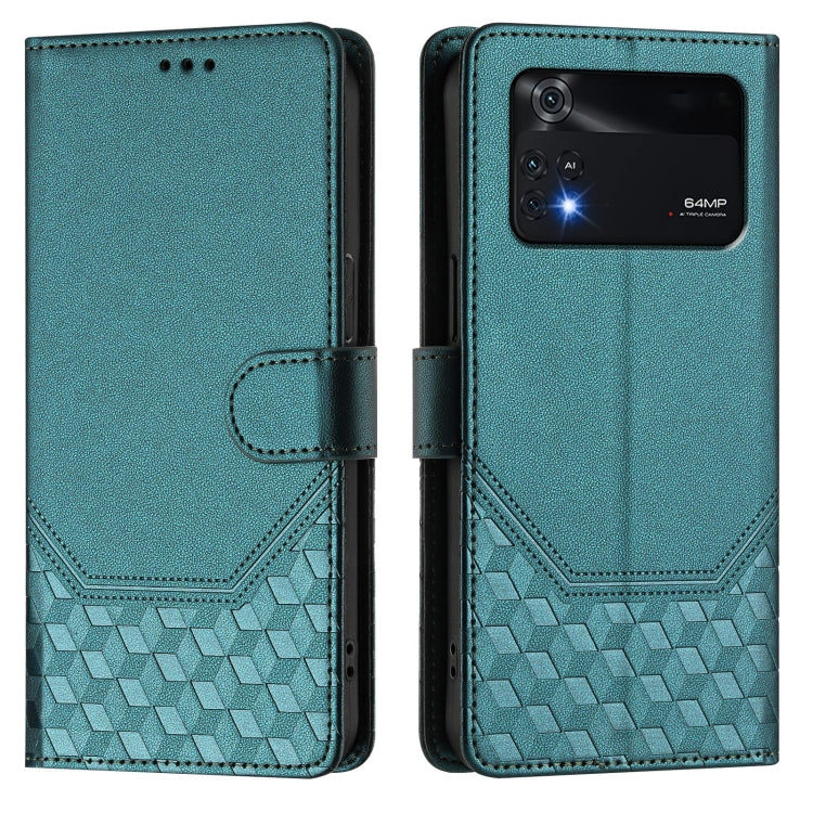 For Xiaomi Poco M4 Pro 4G Honeycomb Embossing RFID Leather Phone Case