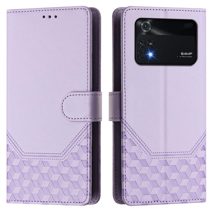 For Xiaomi Poco M4 Pro 4G Honeycomb Embossing RFID Leather Phone Case